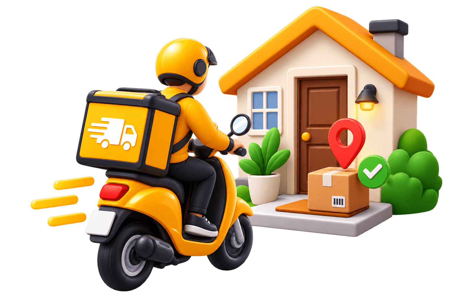 Livreur SuguLive en scooter devant une maison